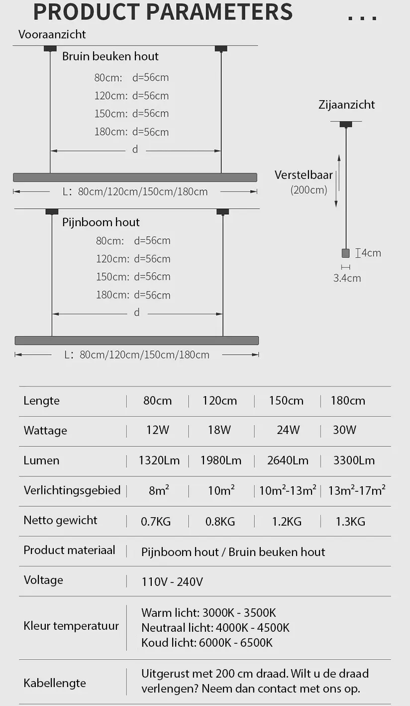 Houten hanglamp eettafel, langwerpig | Glød