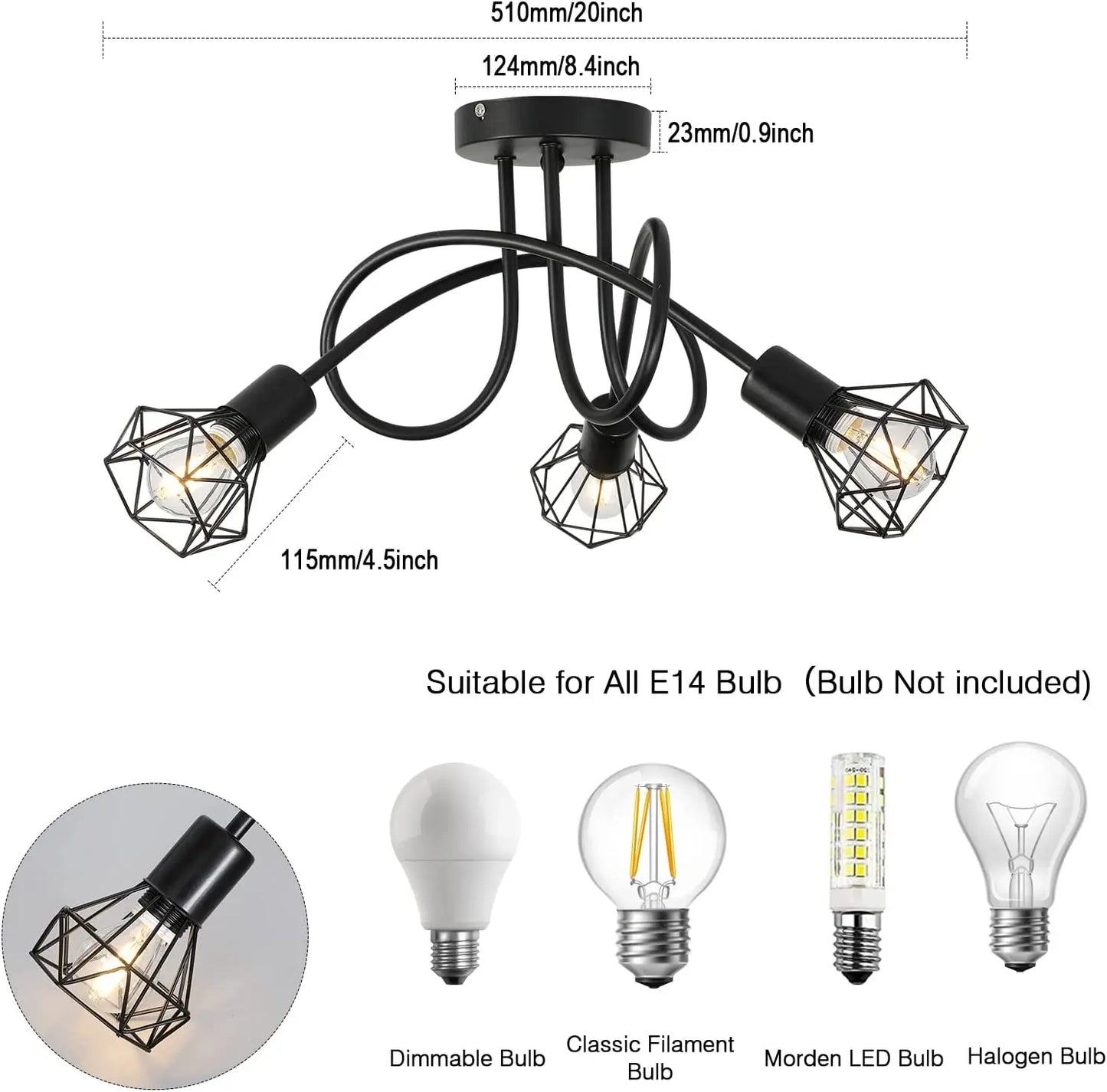 Industriële plafondlamp met krul | Luminara